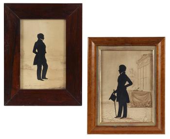 Two Portrait Silhouettes of English Gentlemen by 
																	Augustin Edouart